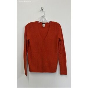 J.Crew Orange Womens cashmere wool-blend cable-knit Henley sweater - Size‎ S